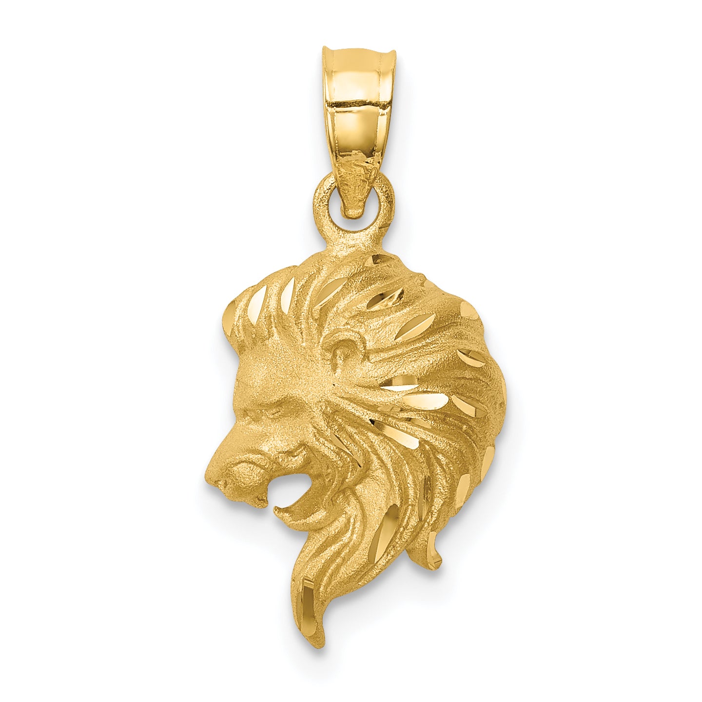 14K Brushed Diamond-cut Lion Head Pendant Main image