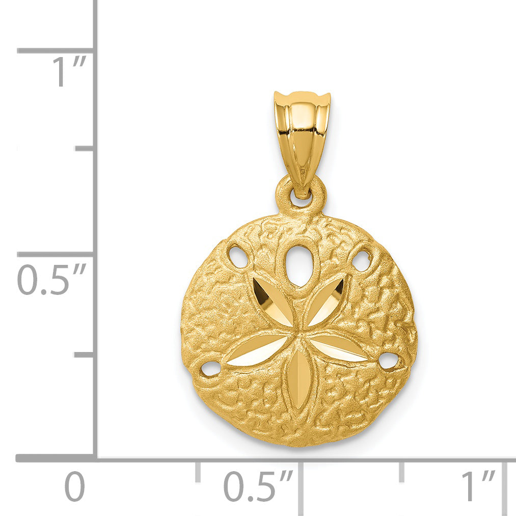 14K Brushed Diamond-Cut Sand Dollar Pendant