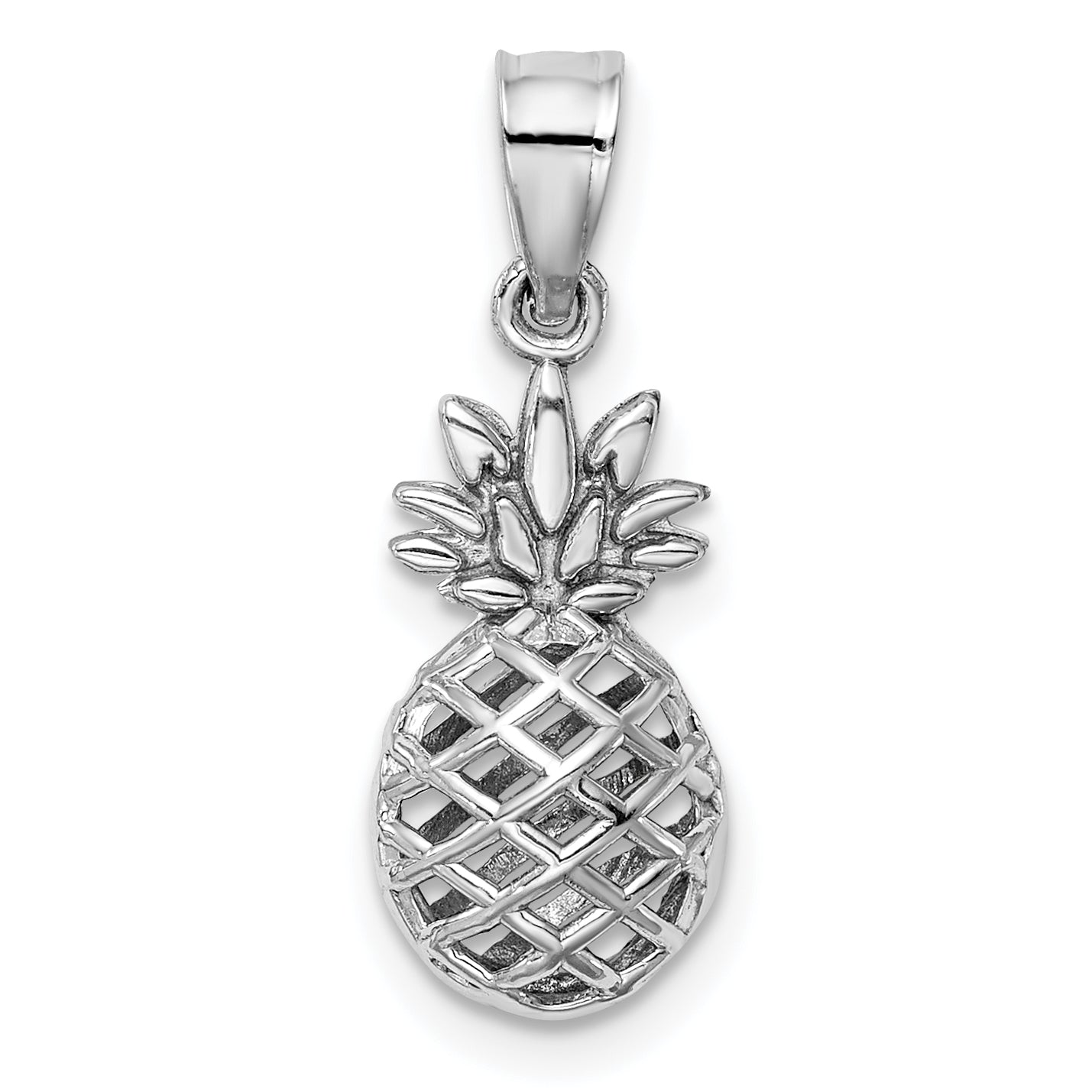 14K White Polished 3D Pineapple Pendant