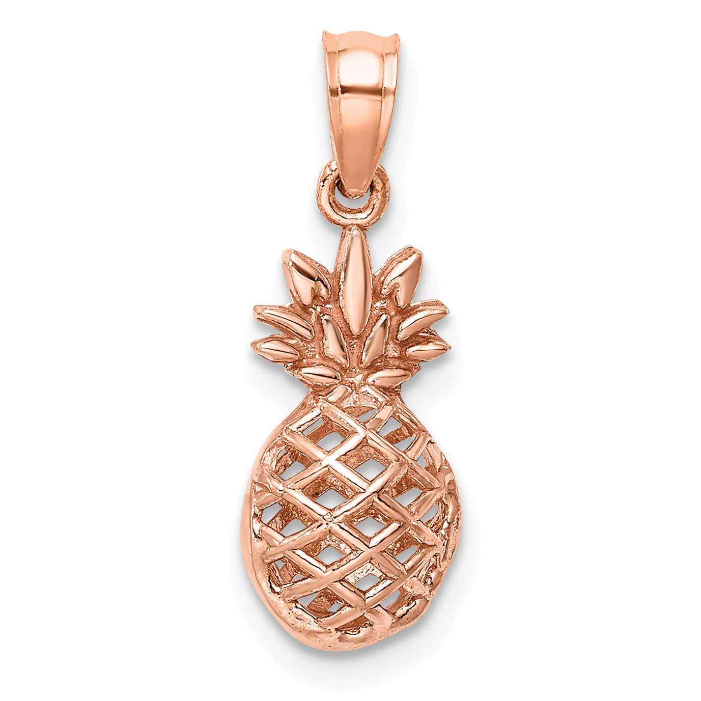 14K Rose Polished 3D Pineapple Pendant