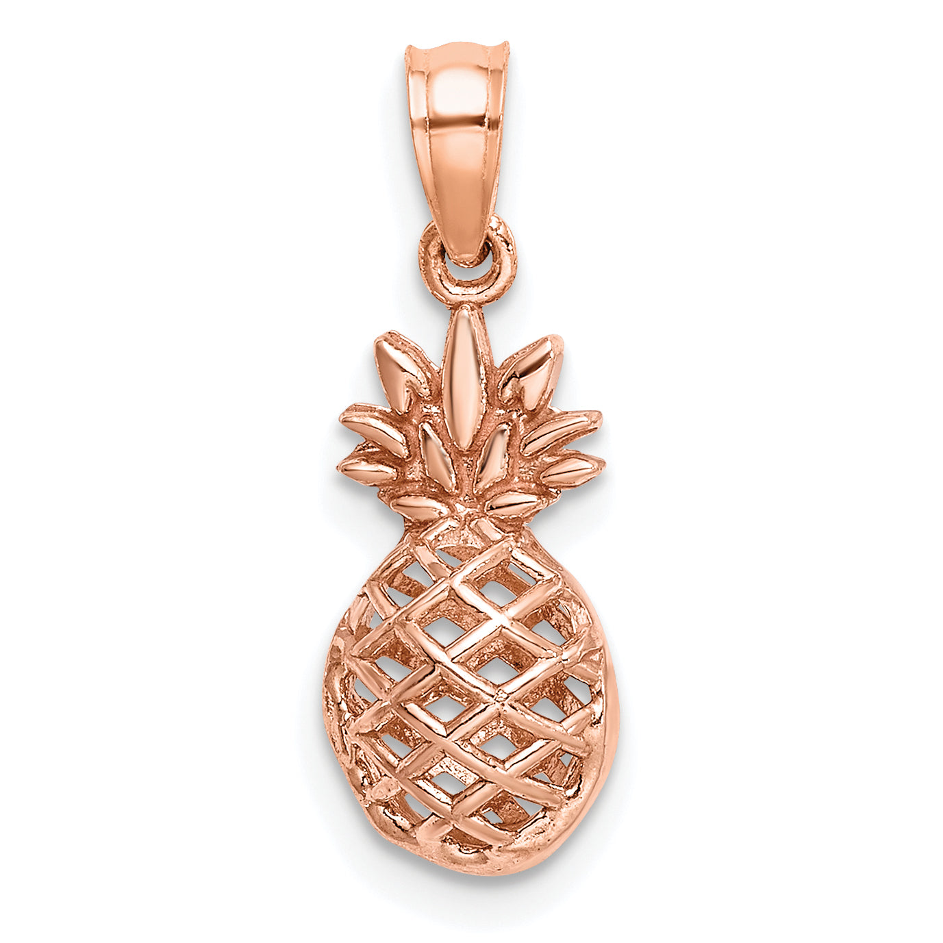 14K Rose Polished 3D Pineapple Pendant