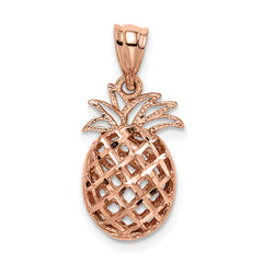 14K Rose Polished & Diamond-cut 3D Pineapple Pendant