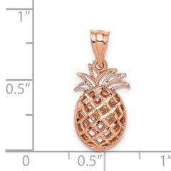 14K Rose Polished & Diamond-cut 3D Pineapple Pendant
