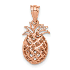 14K Rose Polished & Diamond-cut 3D Pineapple Pendant