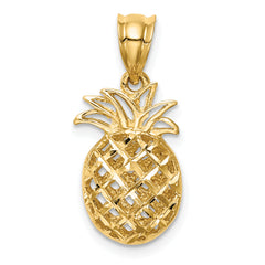14K Polished & Diamond-cut 3D Pineapple Pendant