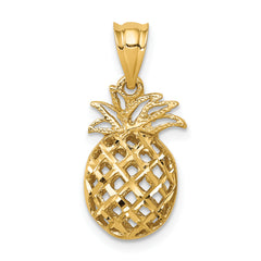 14K Polished & Diamond-cut 3D Pineapple Pendant