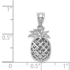 14K White Polished & Diamond-cut 3D Pineapple Pendant