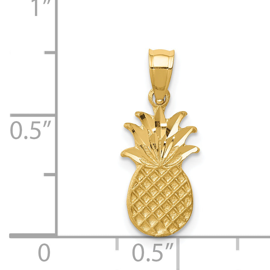 14K Brushed & Diamond-cut Pineapple Pendant