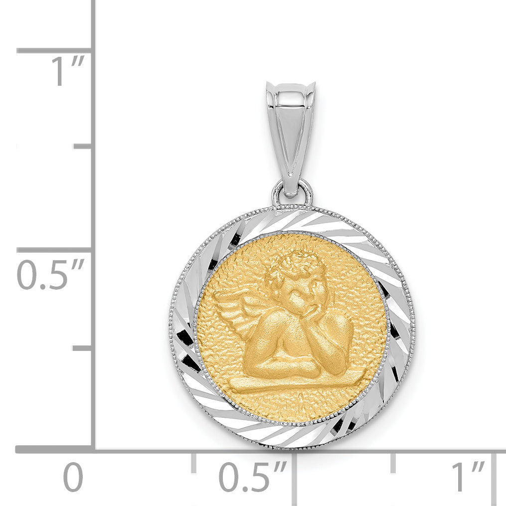 14K Two-tone Polished & Diamond-cut Bezel Angel Pendant Secondary image