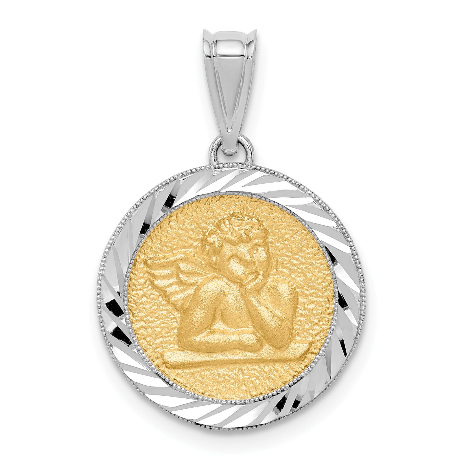 14K Two-tone Polished & Diamond-cut Bezel Angel Pendant Main image