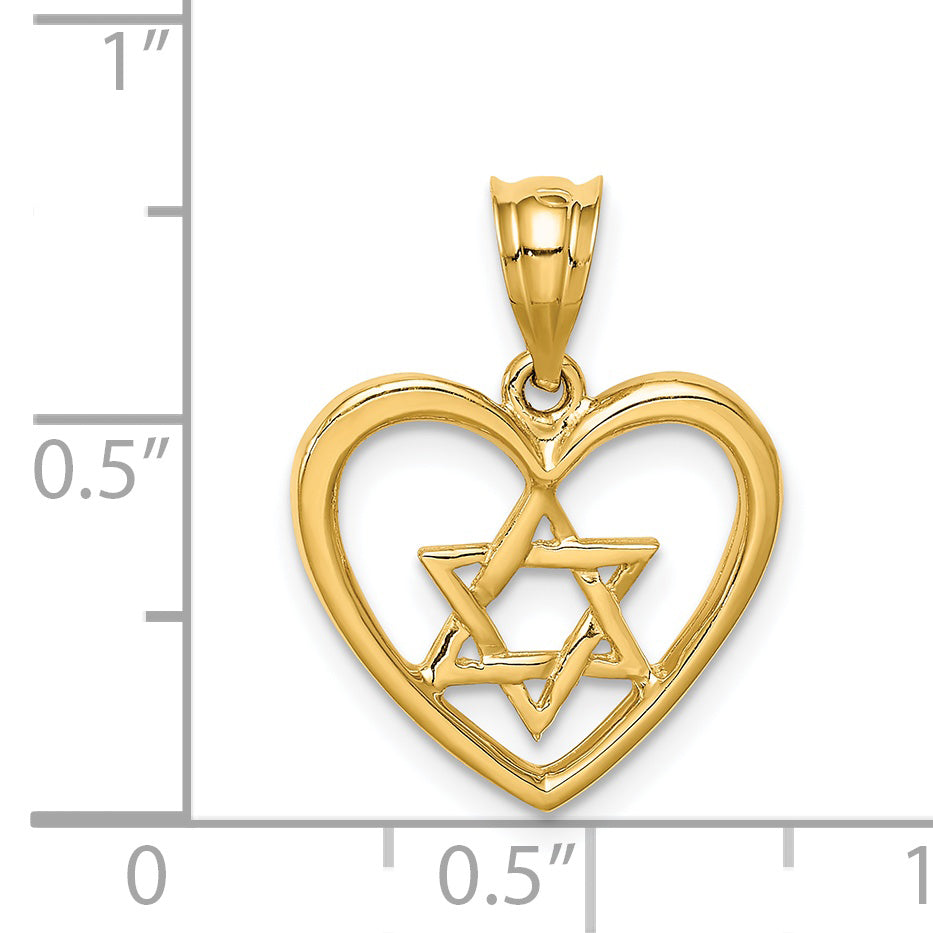 14K Polished Star of David in Heart Pendant
