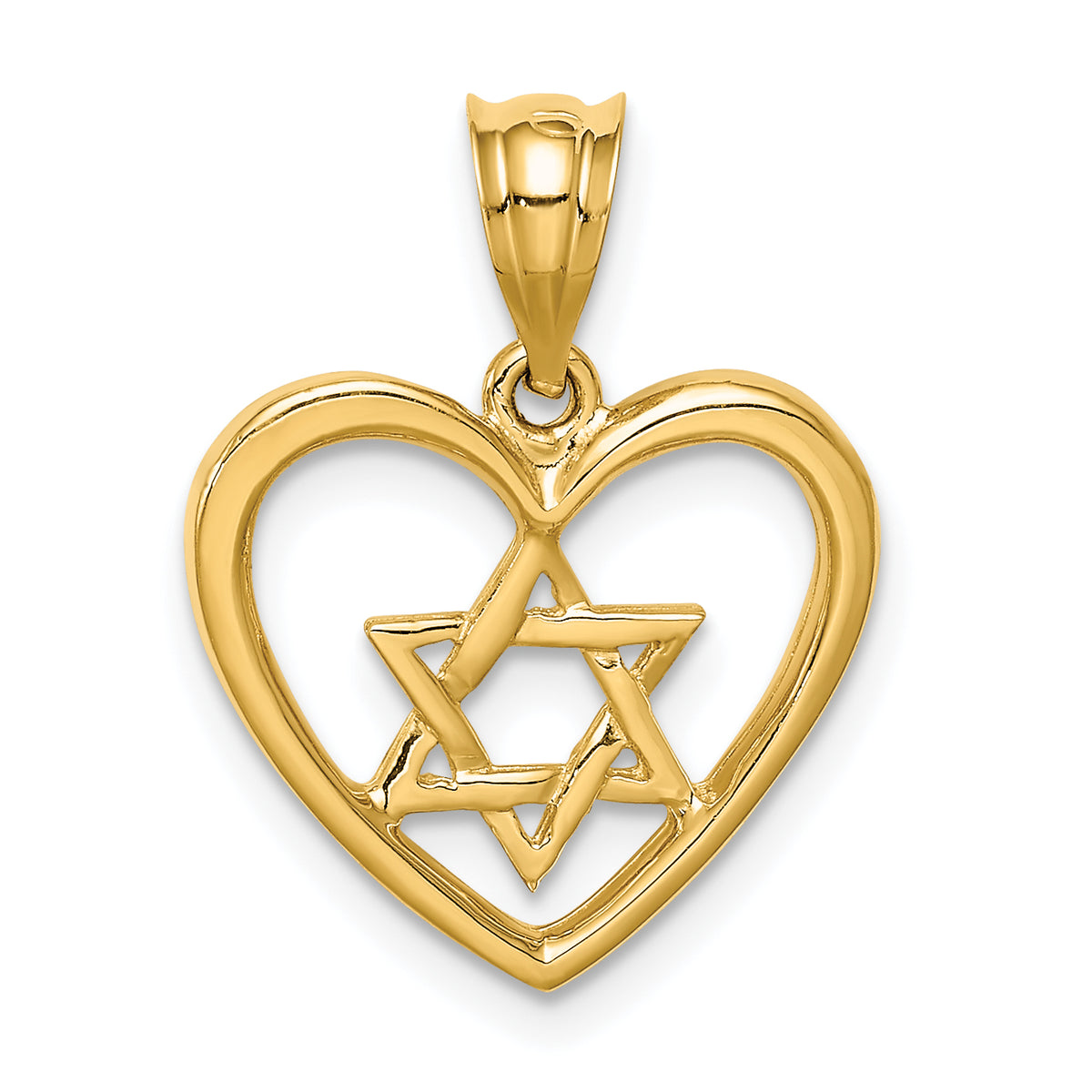 14K Polished Star of David in Heart Pendant
