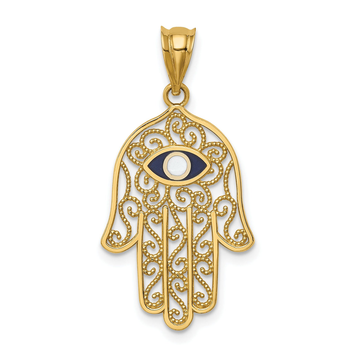 Hamsa & Evil Eye Pendant in 14K Yellow Gold, 30mm, Enameled - Sophia Jewelers Main image