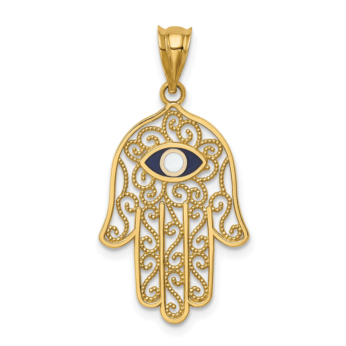 14K Polished and Enameled Hamsa Pendant