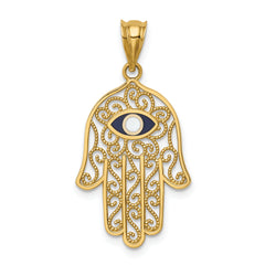 14K Polished and Enameled Hamsa Pendant
