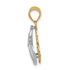 14K Two-tone Polished and Diamond-cut Hollow Heart Pendant