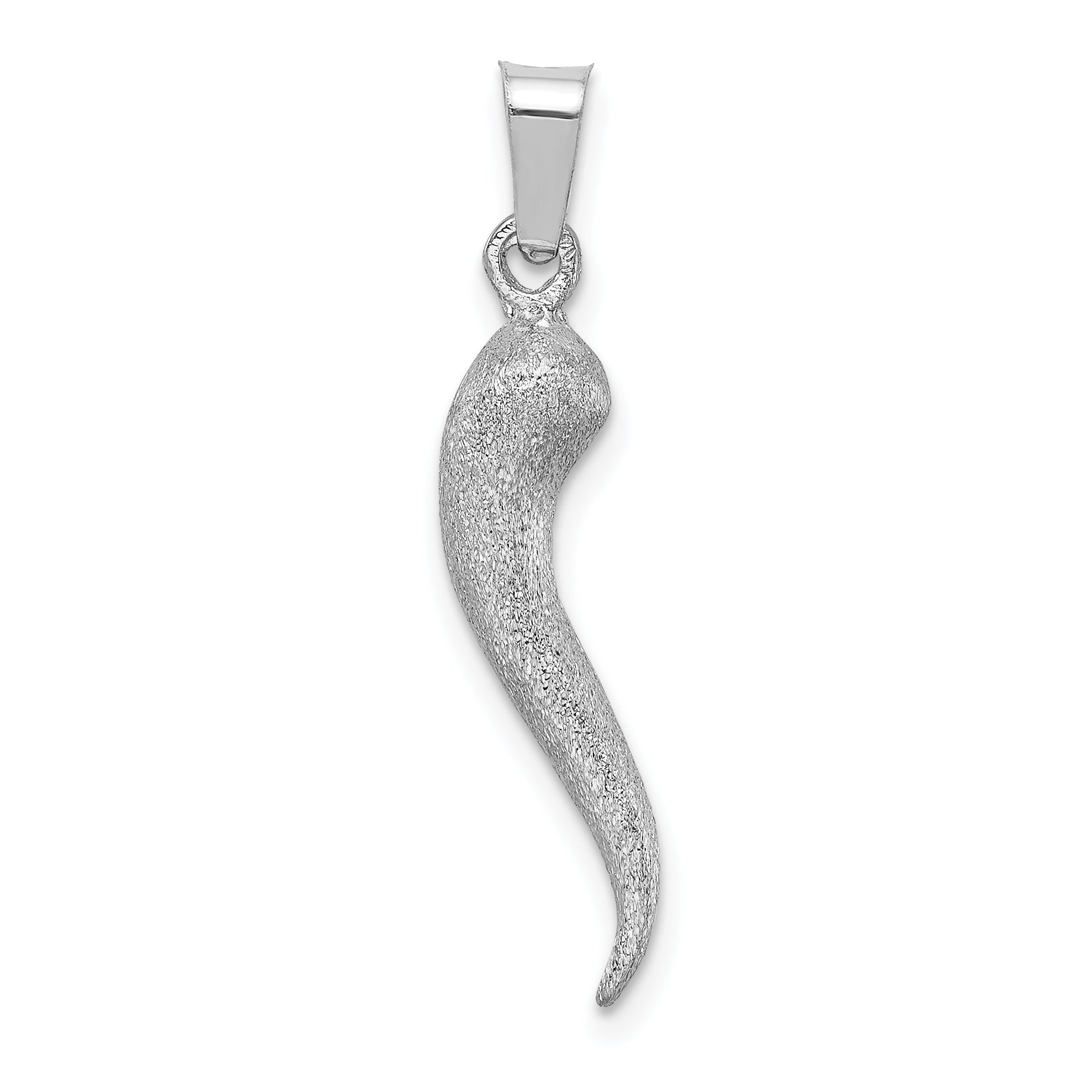 14K White Brushed 3D Italian Horn Pendant Main image