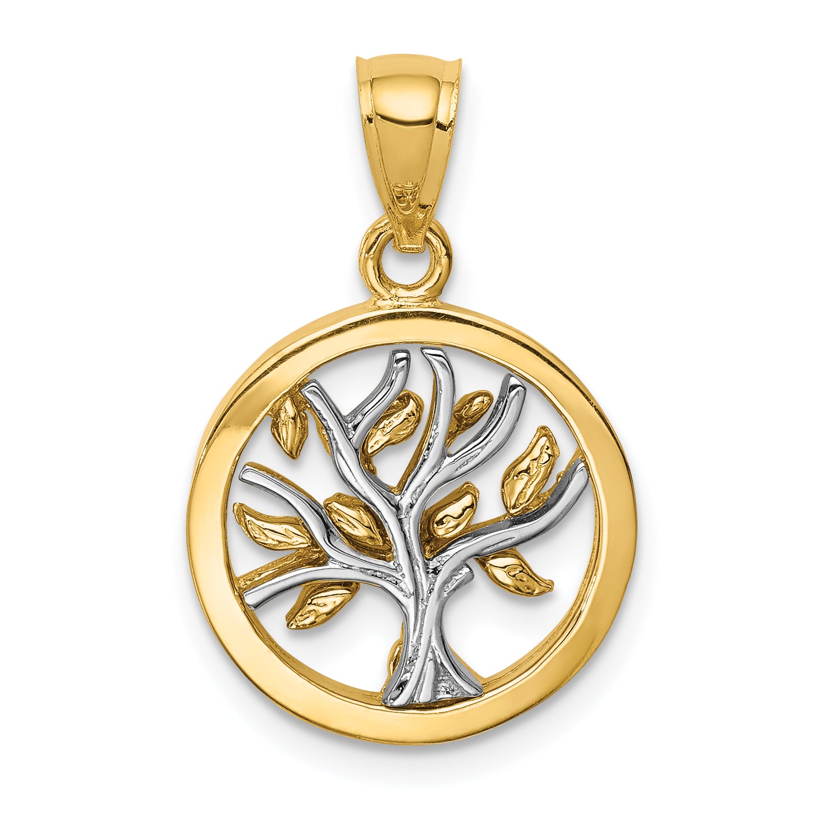 14K Two-tone Polished Tree of Life Pendant Main image