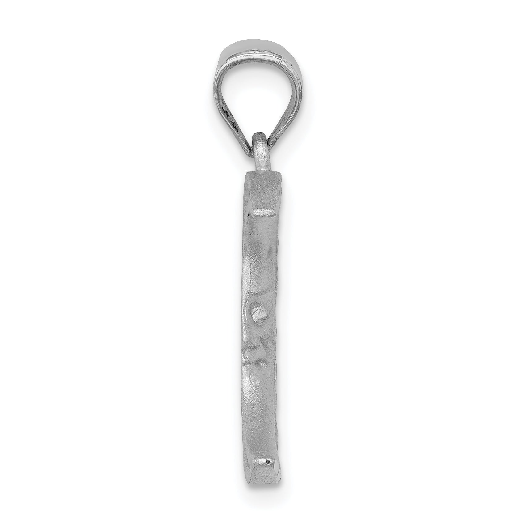 14k White Gold Satin Diamond-cut Moon Pendant
