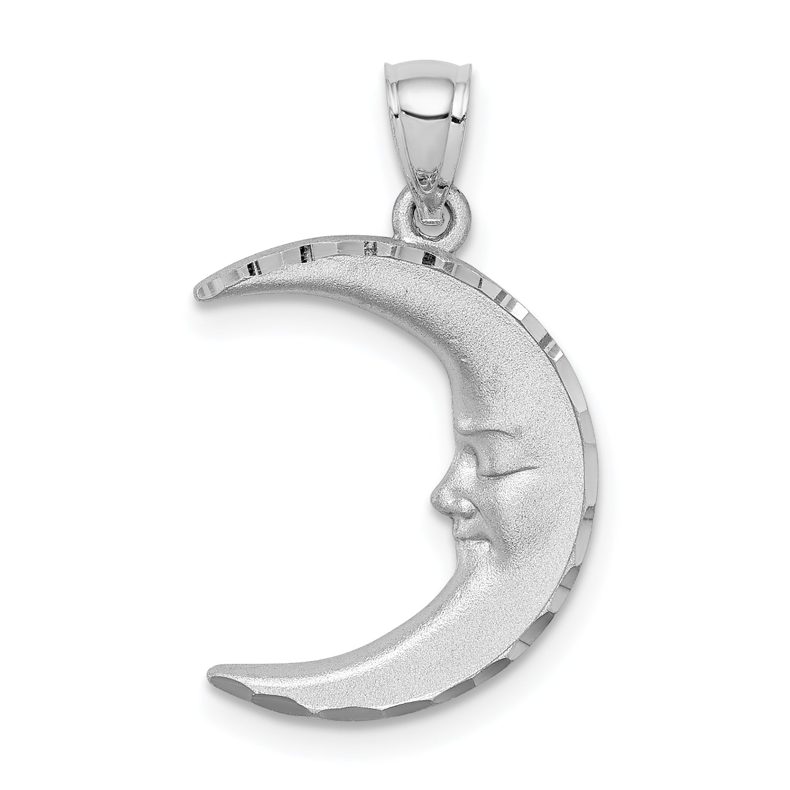 14k White Gold Satin Diamond-cut Moon Pendant Main image