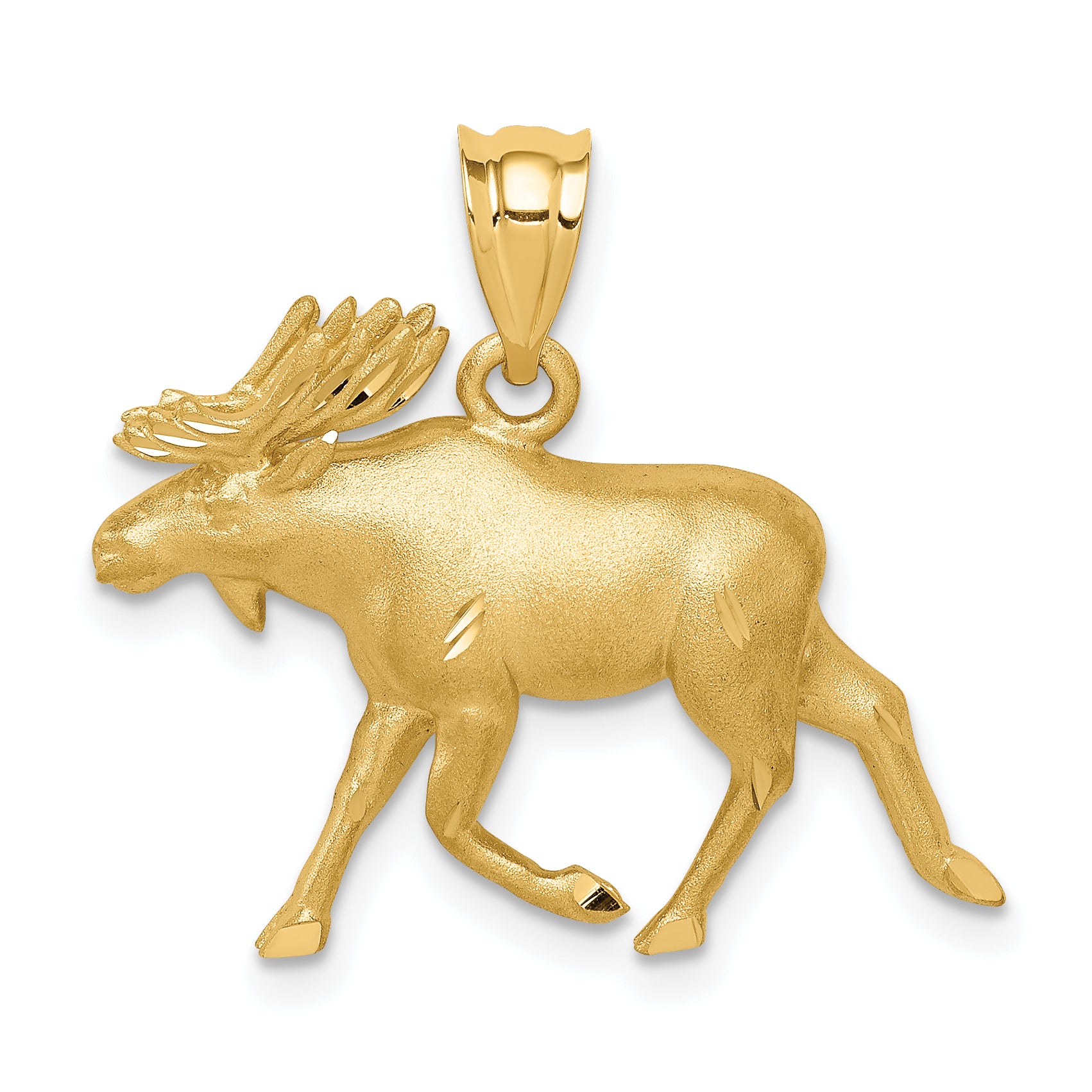 14K Brushed & Diamond-cut Alaskan Moose Pendant Main image