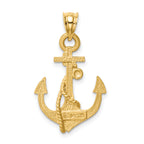 14K Brushed & Diamond-cut Anchor Pendant