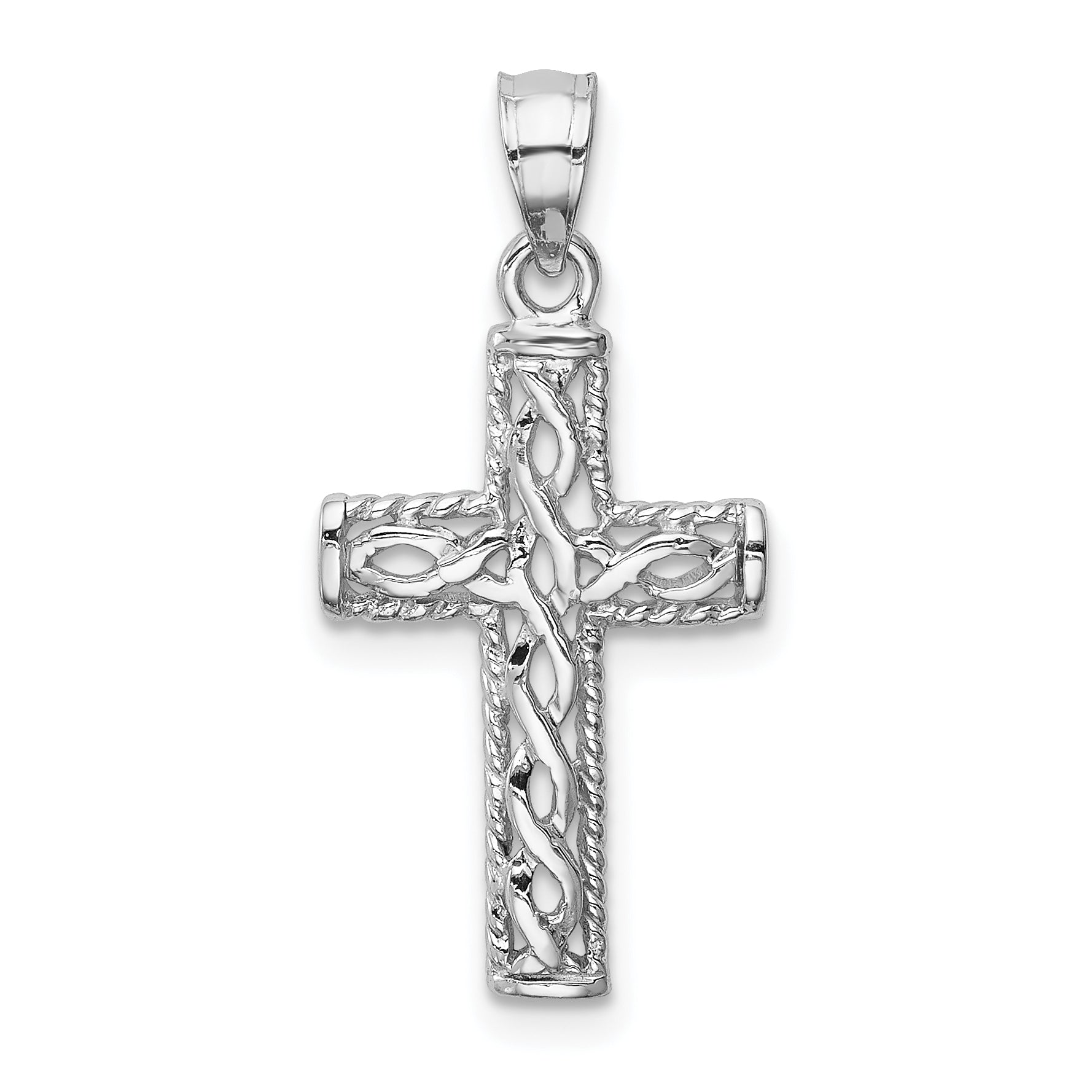 14K White Polished Braided Cross Pendant Main image