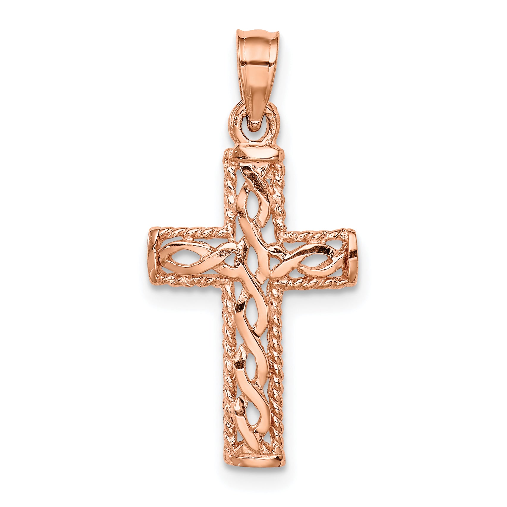 14K Rose Polished Braided Cross Pendant Main image