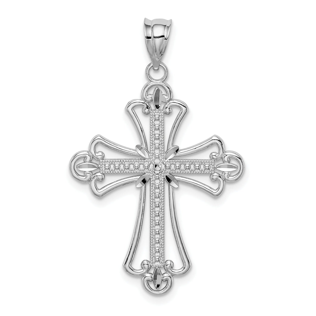 Cross Pendant in 14K White Gold, 35mm Diamond-Cut - Sophia Jewelers Main image