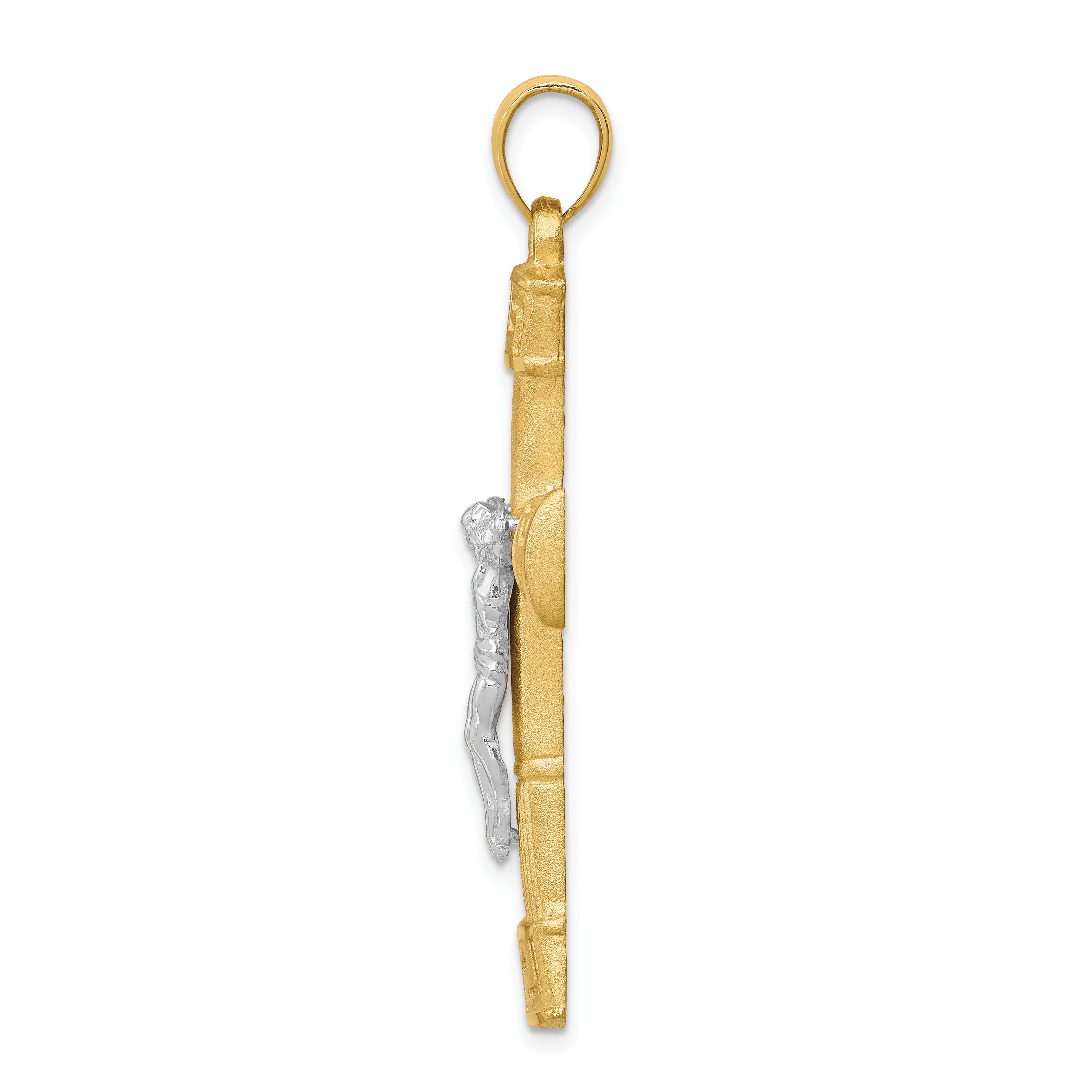 14K Two-tone Brushed & Polished Greek Key Crucifix Pendant Secondary image