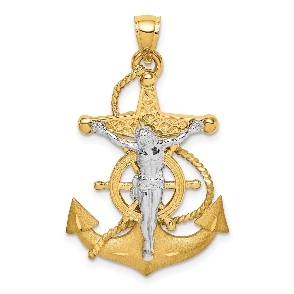 Mariner Crucifix Pendant in 14K Two-Tone Gold, Diamond-Cut - Sophia Jewelers Main image