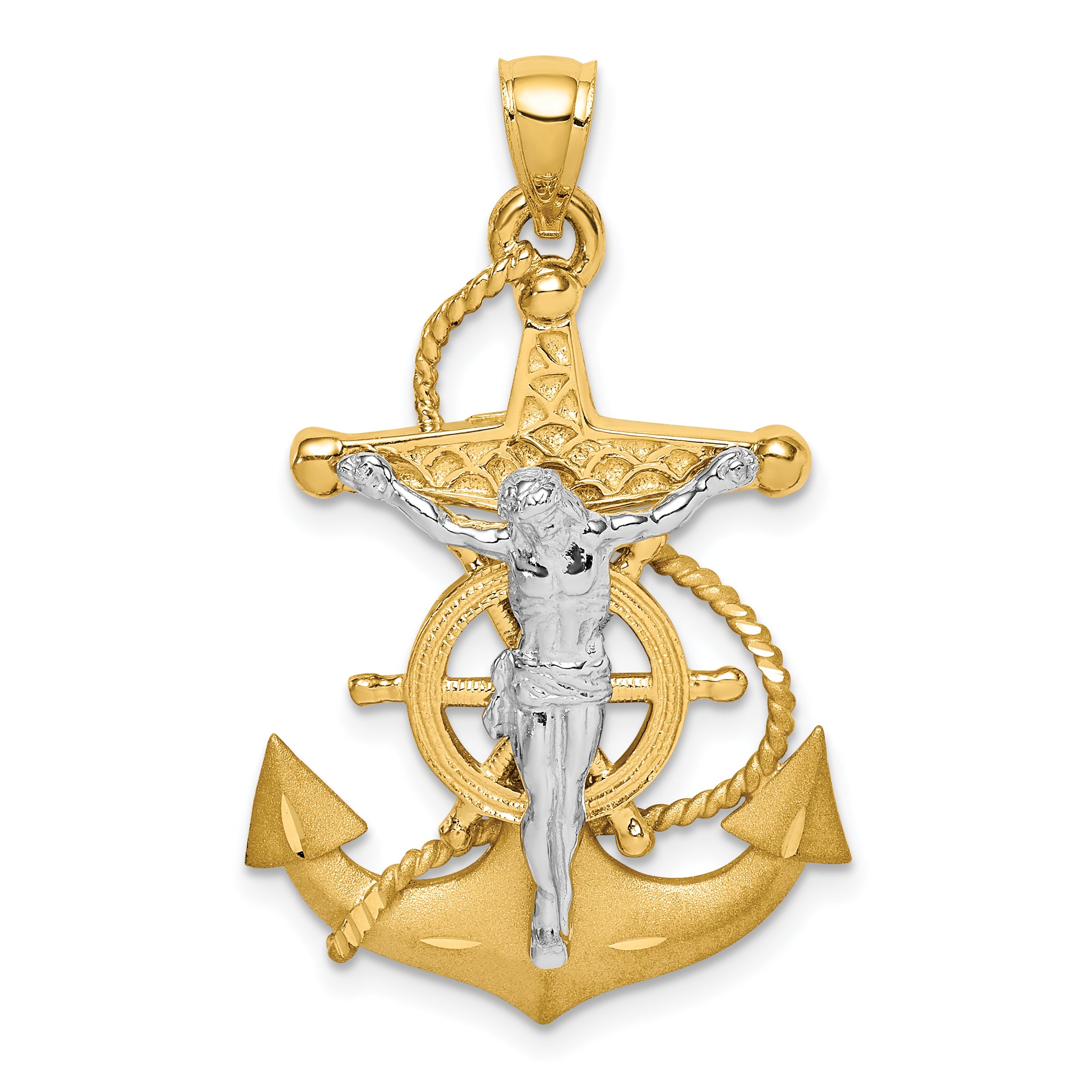 14K Two-tone Polished/Satin D/C Mariner Cross Pendant Main image