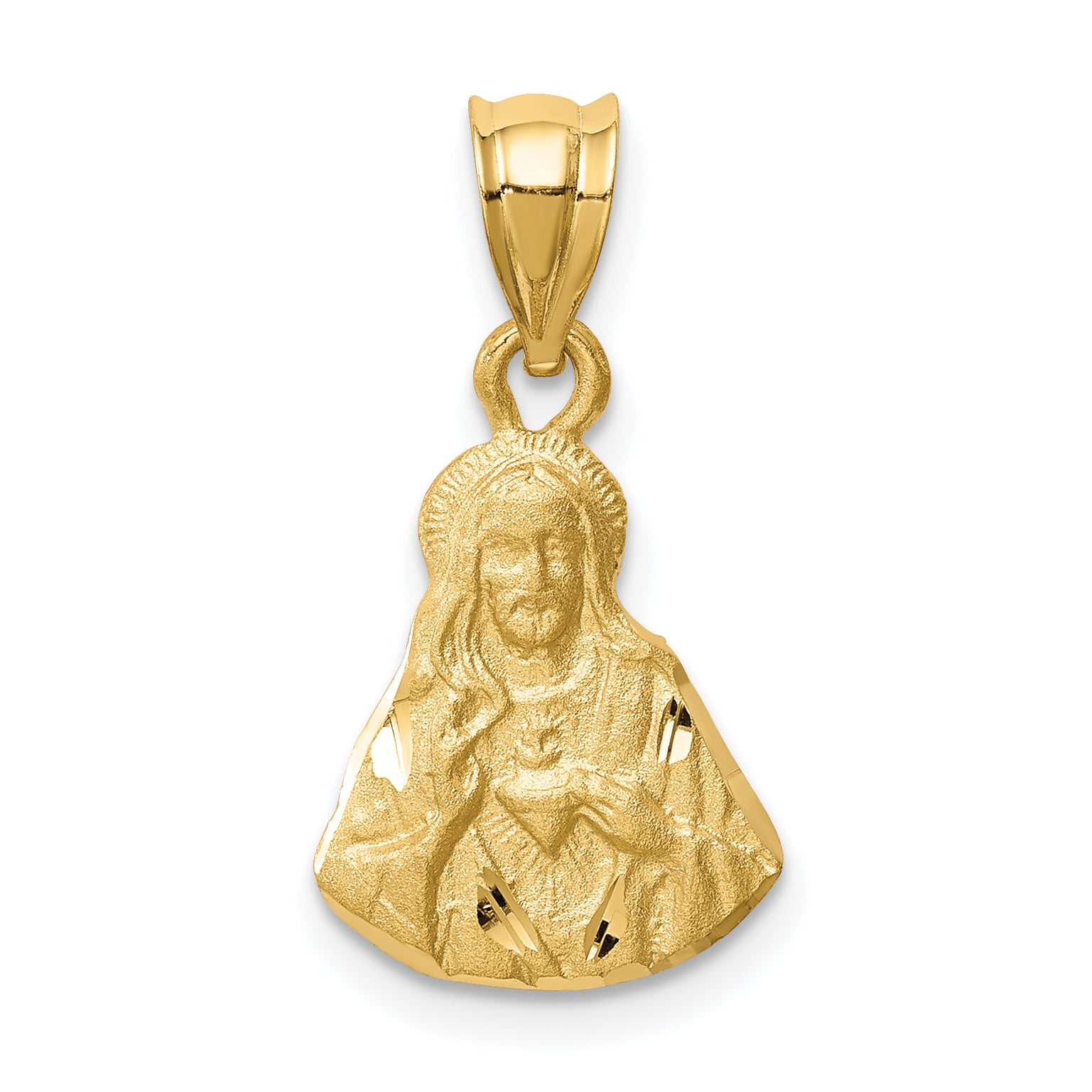 14K Brushed Diamond-Cut Jesus Pendant Main image
