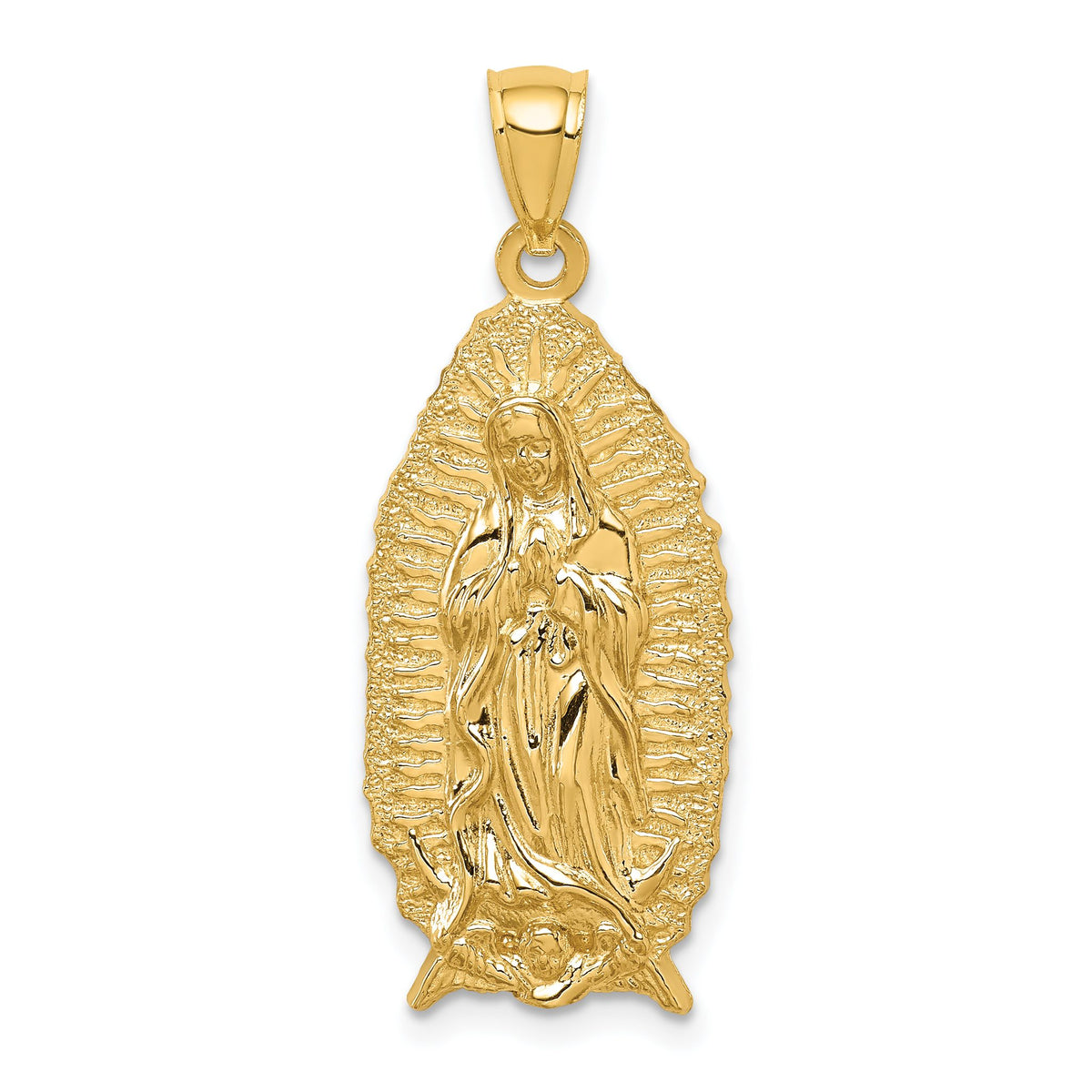 Our Lady of Guadalupe Pendant in 14K Yellow Gold, 34mm Textured - Sophia Jewelers Main image