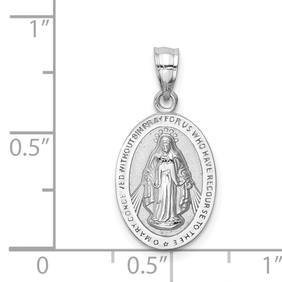 14K White Polished Miraculous Medal Pendant