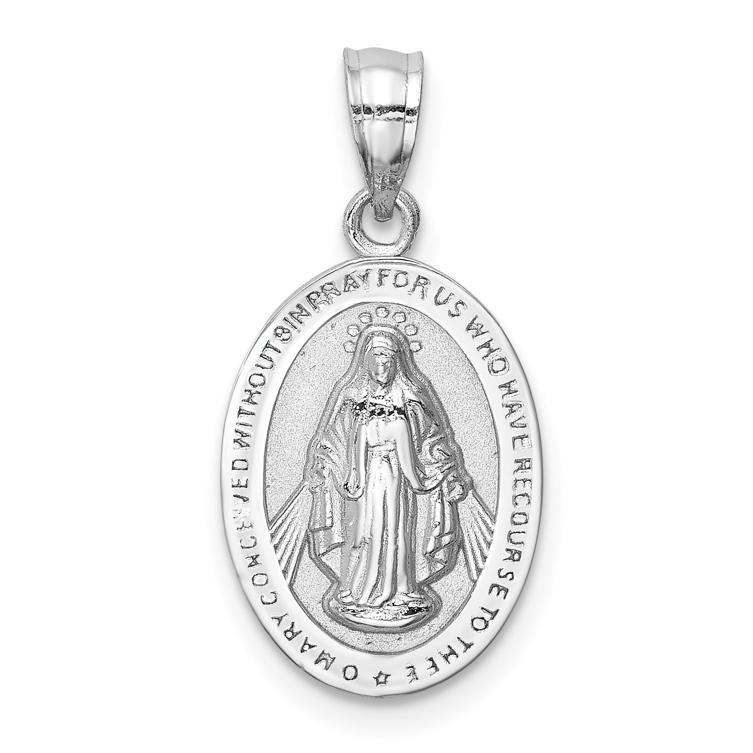 14K White Polished Miraculous Medal Pendant Main image