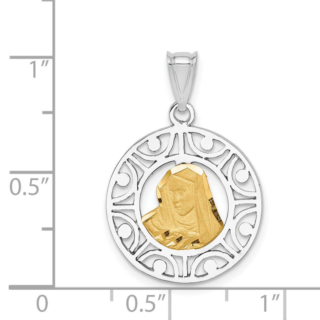 14K Two-tone Brushed & Polished Virgin D/C Mary Pendant