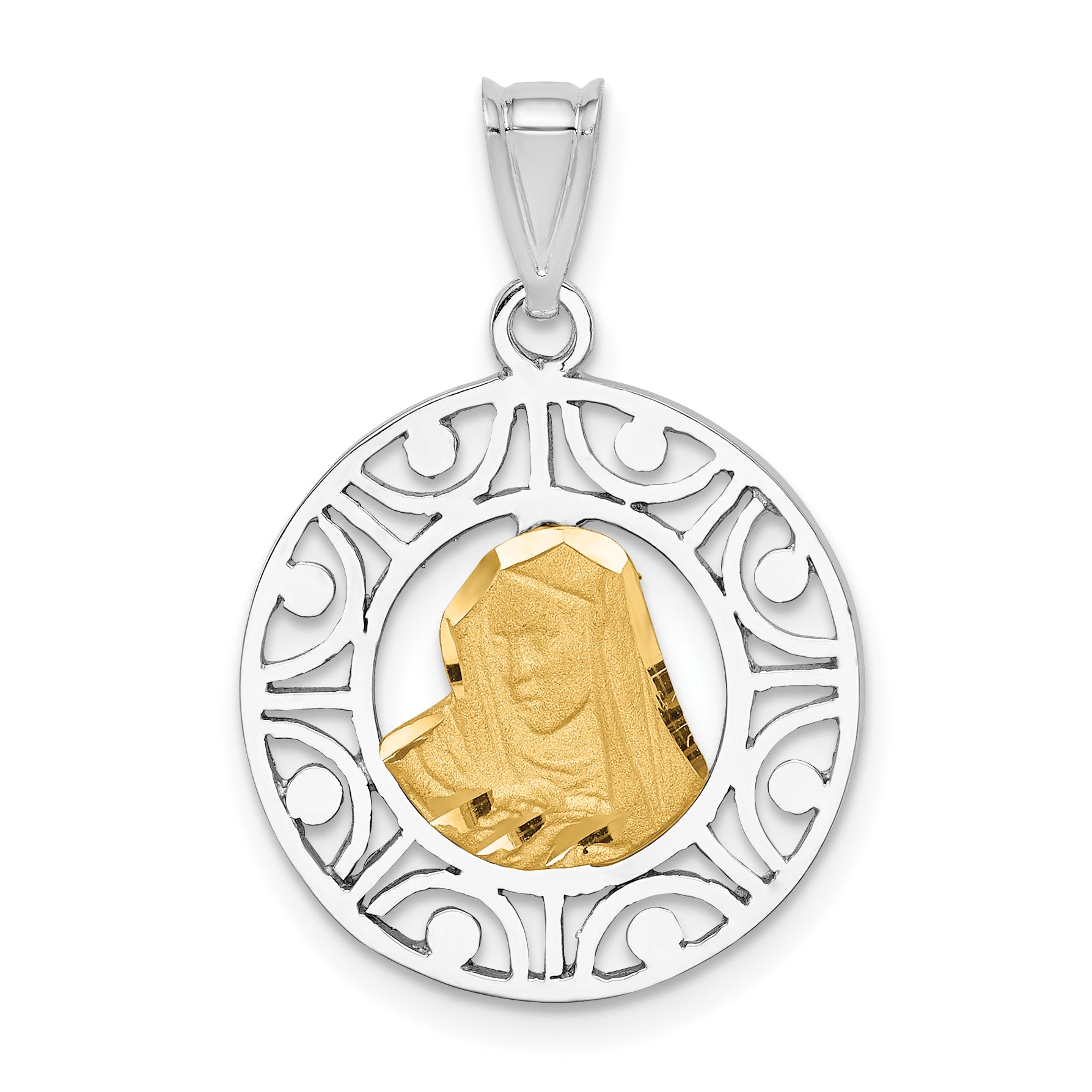 14K Two-tone Brushed & Polished Virgin D/C Mary Pendant Main image
