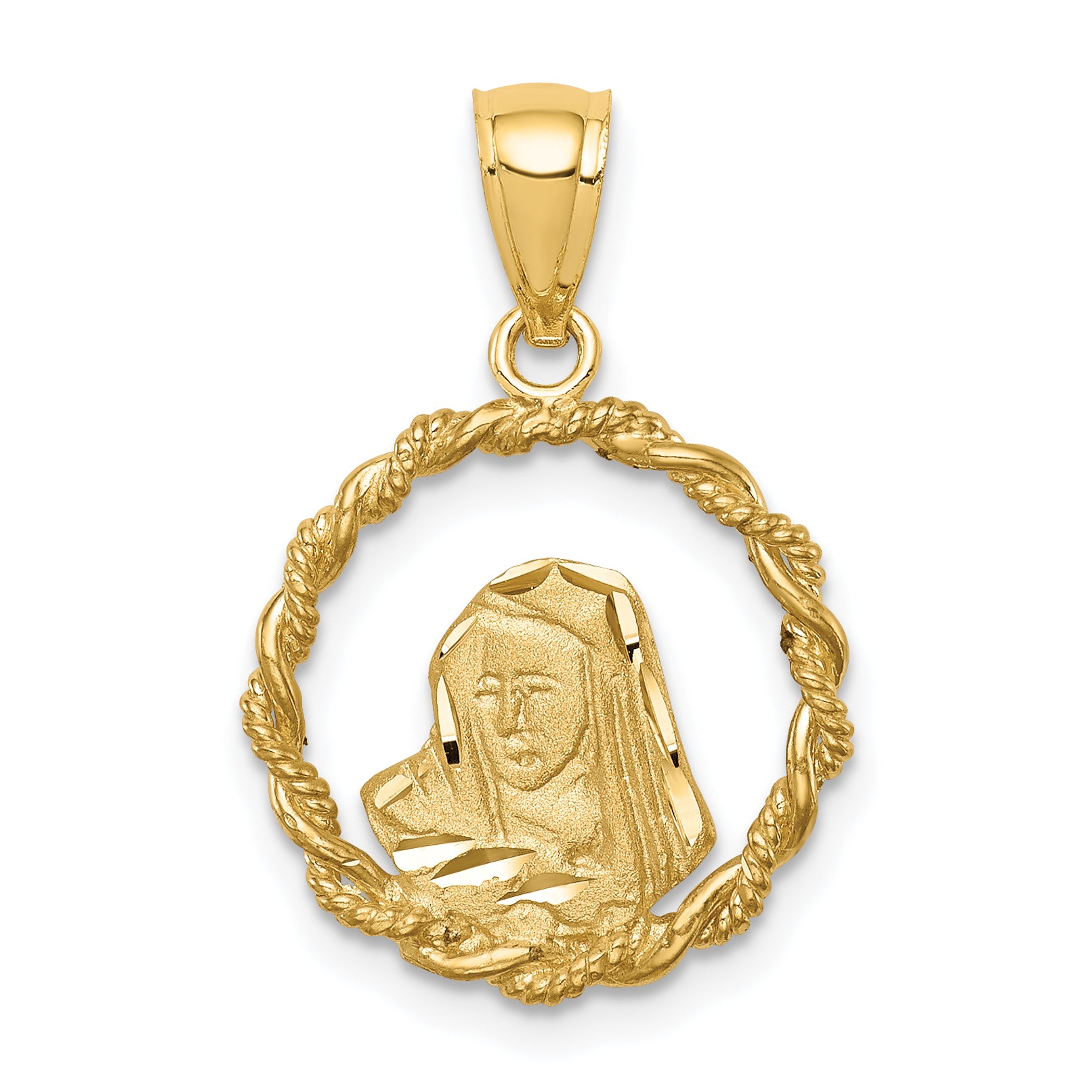 14K Brushed & Polished Diamond-cut Virgin Mary Pendant