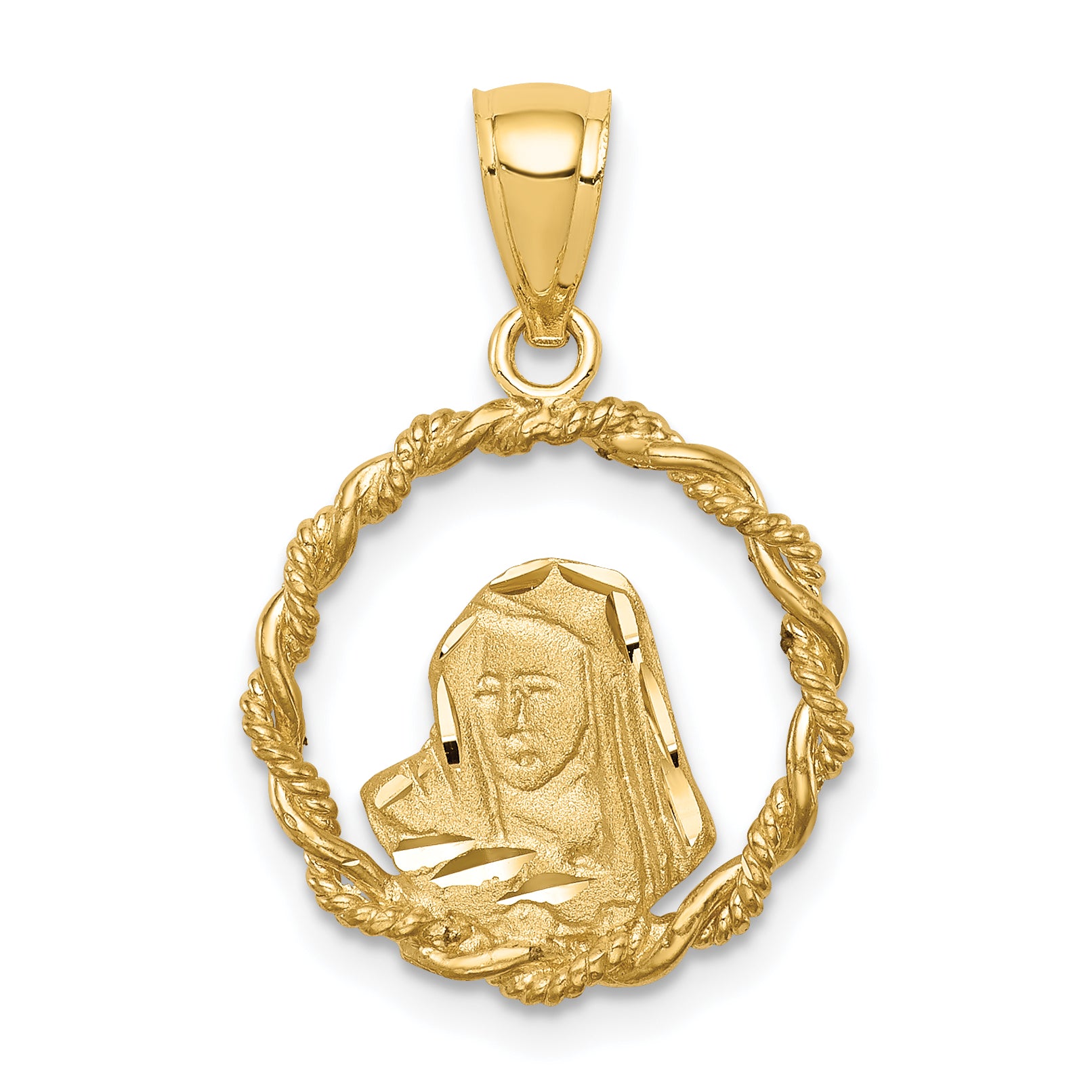 14K Brushed & Polished Diamond-cut Virgin Mary Pendant Main image