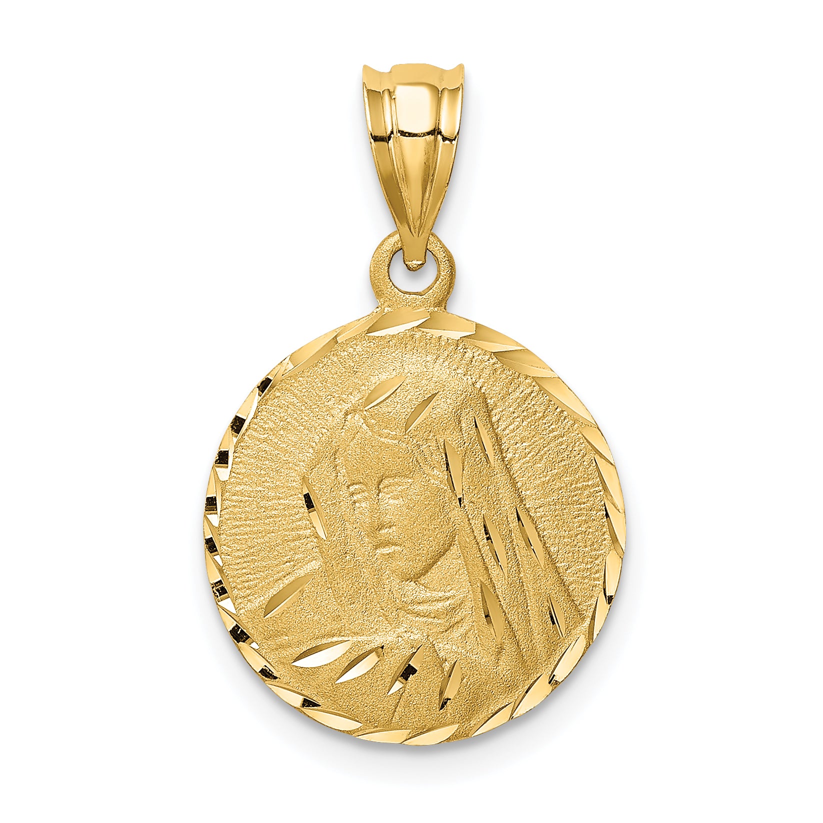 14K Brushed Diamond-Cut Virgin Mary Pendant Main image