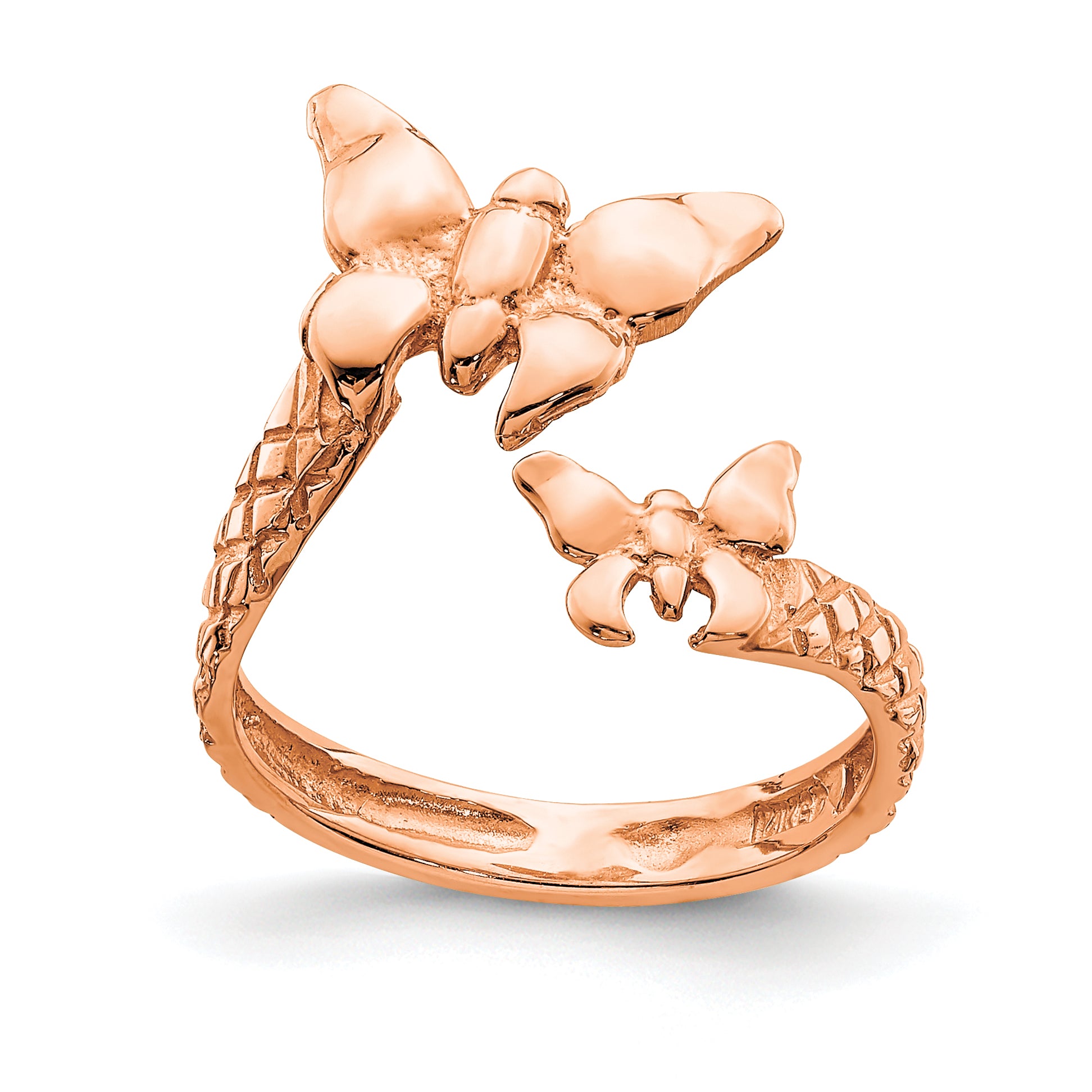14K Rose Polished & Textured Butterfly Toe Ring Main image