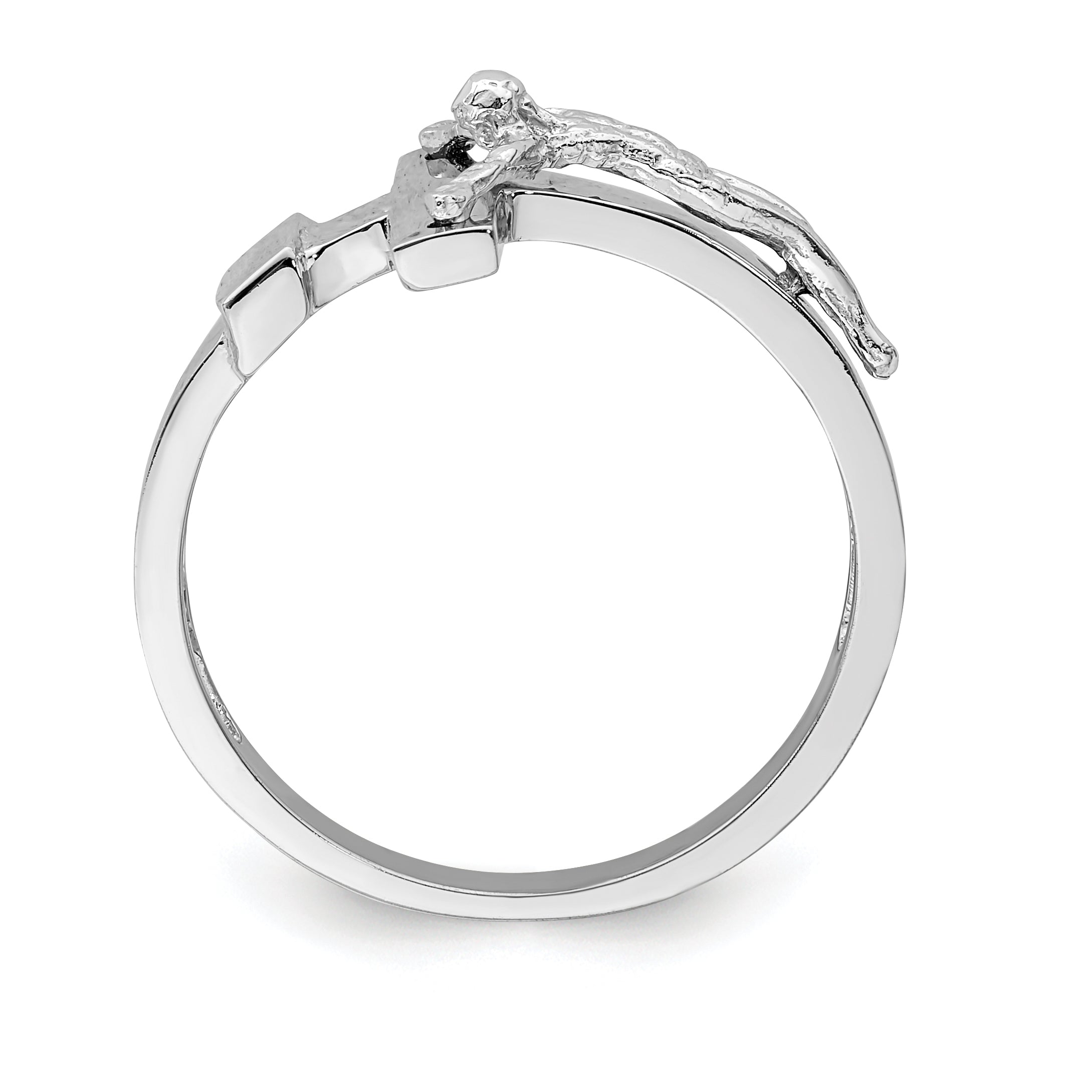 14K White Polished INRI Crucifix Ring Secondary image