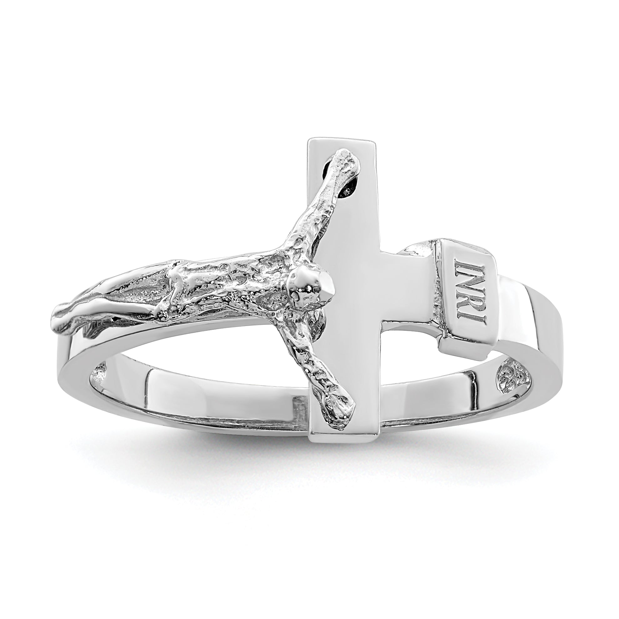 14K White Polished INRI Crucifix Ring Main image