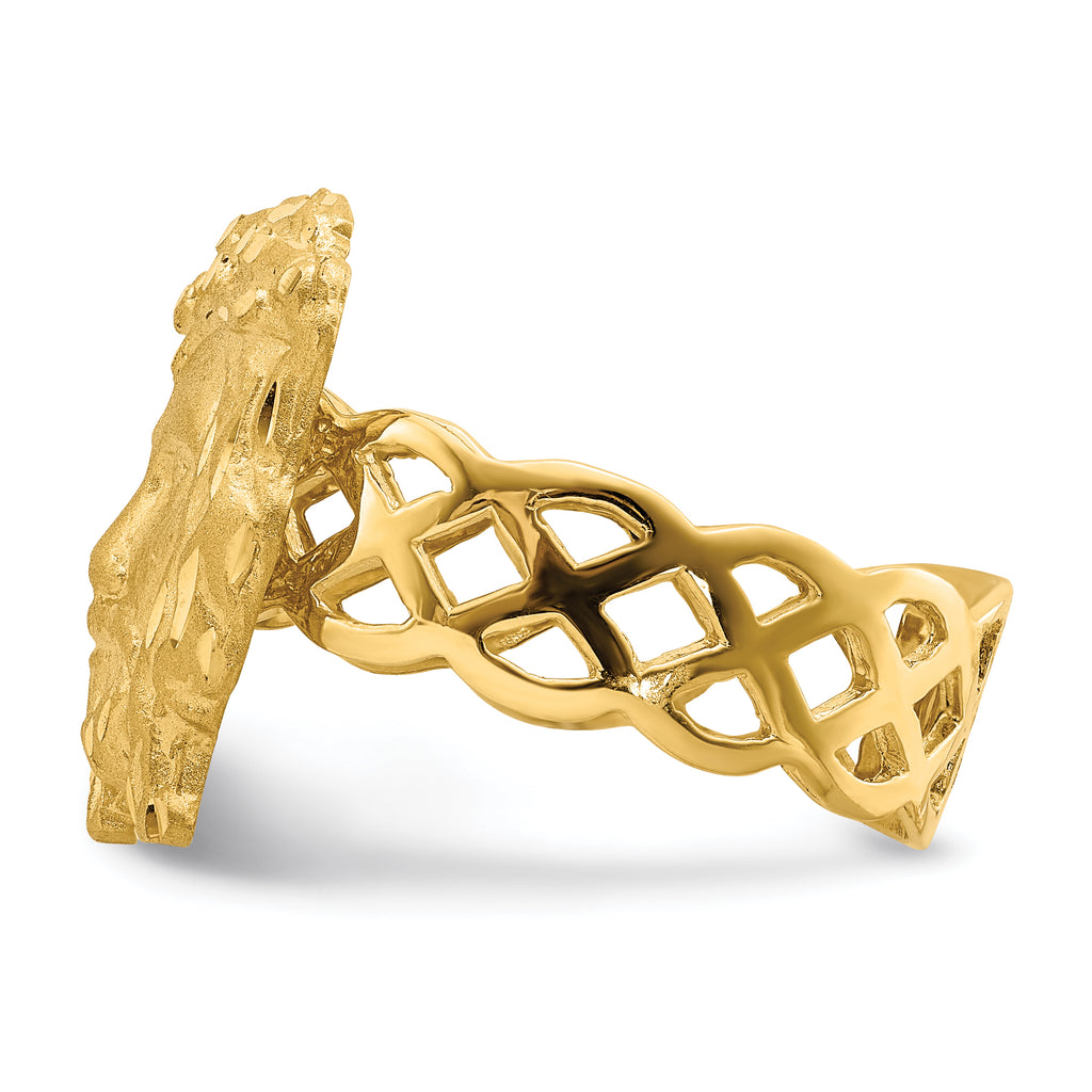 14K Brushed & Polished D/C Jesus Head Ring