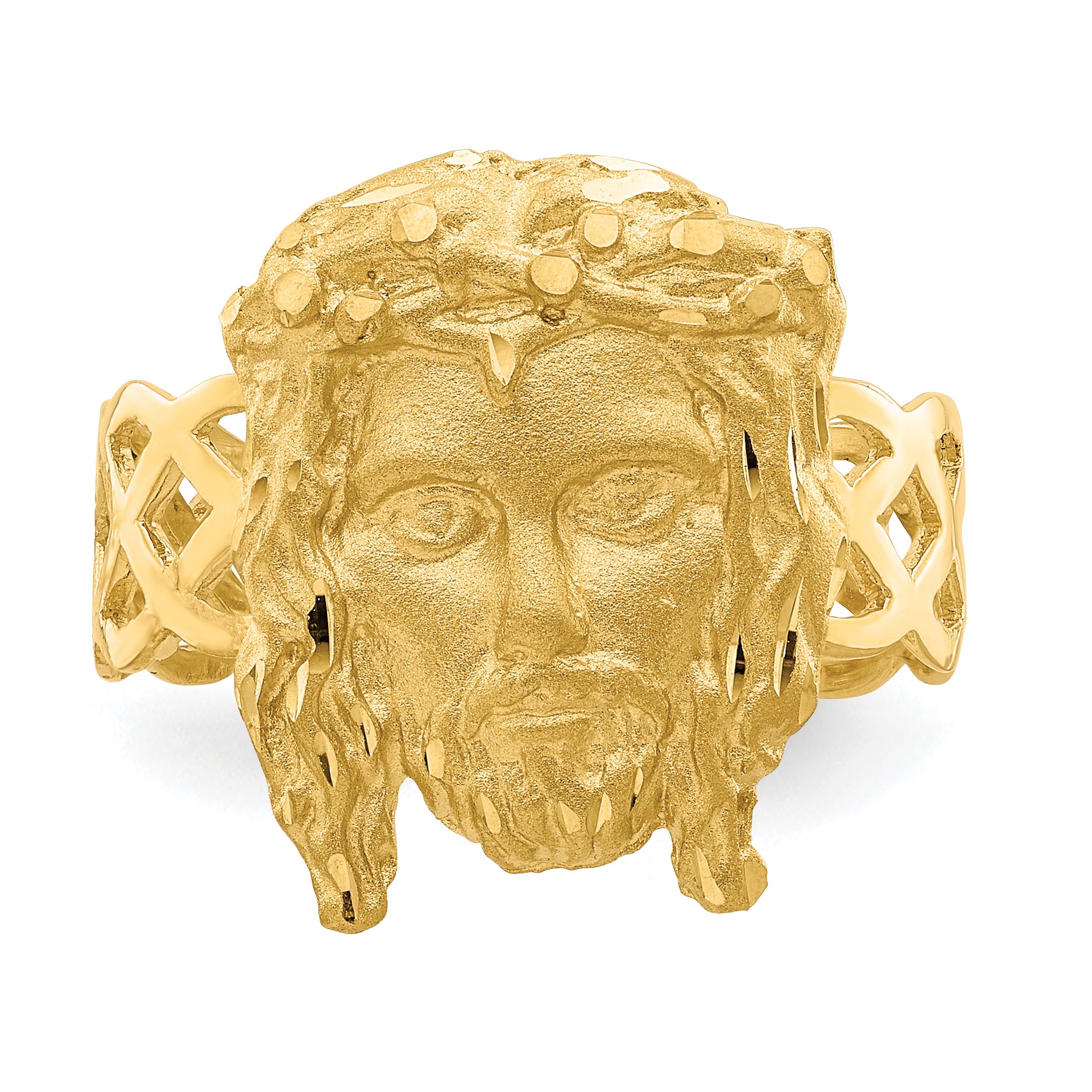 14K Brushed & Polished D/C Jesus Head Ring