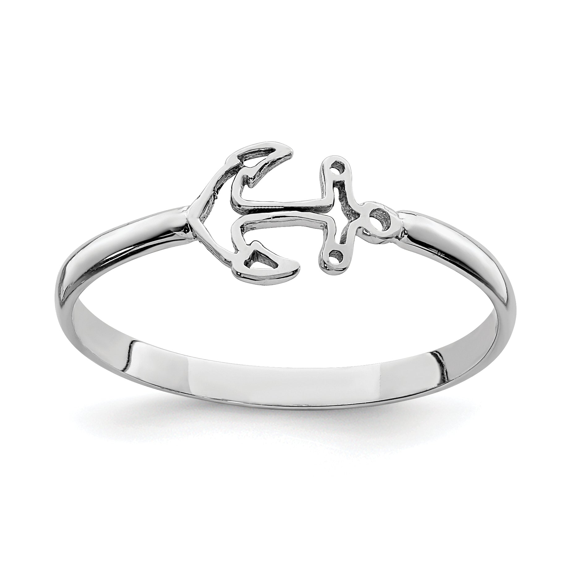 14K White Polished Anchor Ring Main image