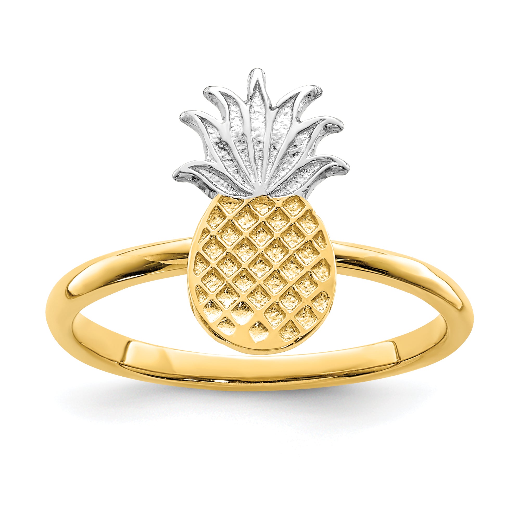 14K and White Rhodium Polished Pineapple Ring Main image