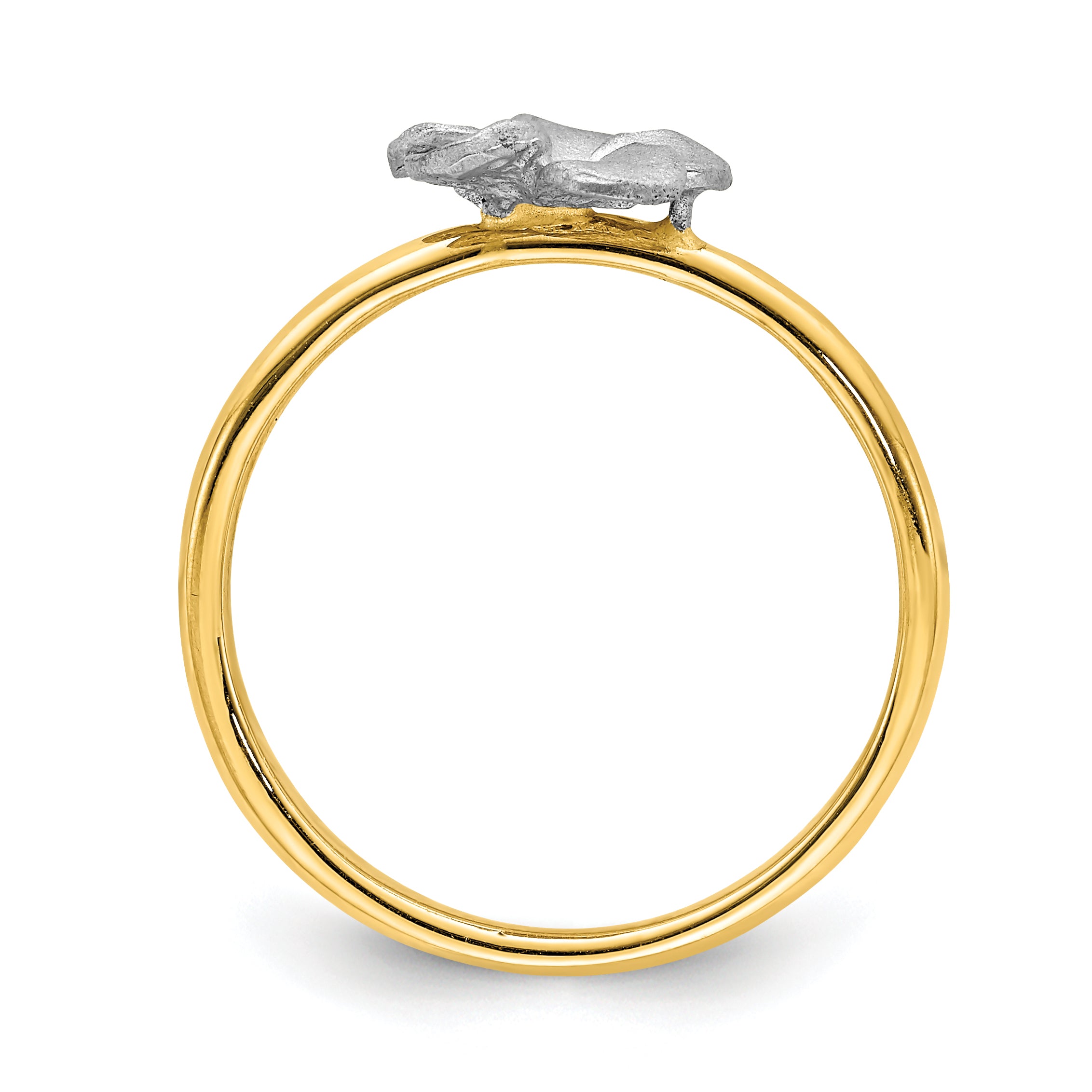 14K Two-tone Brushed & Polished Plumeria Ring Secondary image