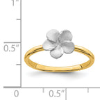 14K Two-tone Brushed & Polished Plumeria Ring
